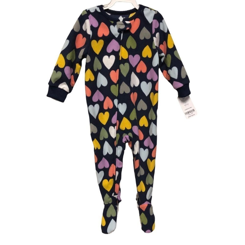CARTERS‎ GIRLS 1-PIECE HEARTS POLYESTER FOOTIE PJS SIZE 12 MOS NEW WITH TAG